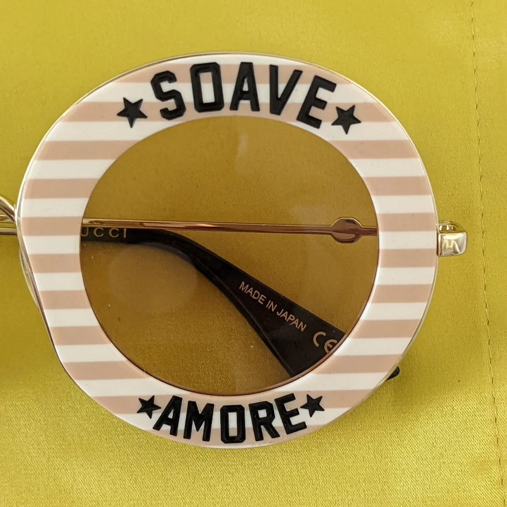 GUCCI Striped Round Sunglasses GG0113S Graphic Soave Amore Delicate Love - Picture 8 of 17